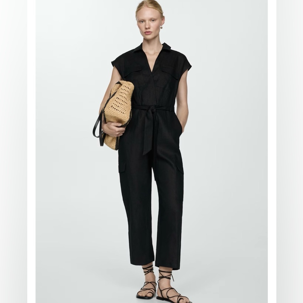NWT Mango CARGO-STYLE LINEN JUMPSUIT size small
